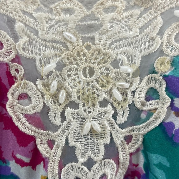 Vintage Satin Slip Dress 80s Floral Lace Ruffle Coquette Fairy Garden Party Midi - Picture 4 of 10